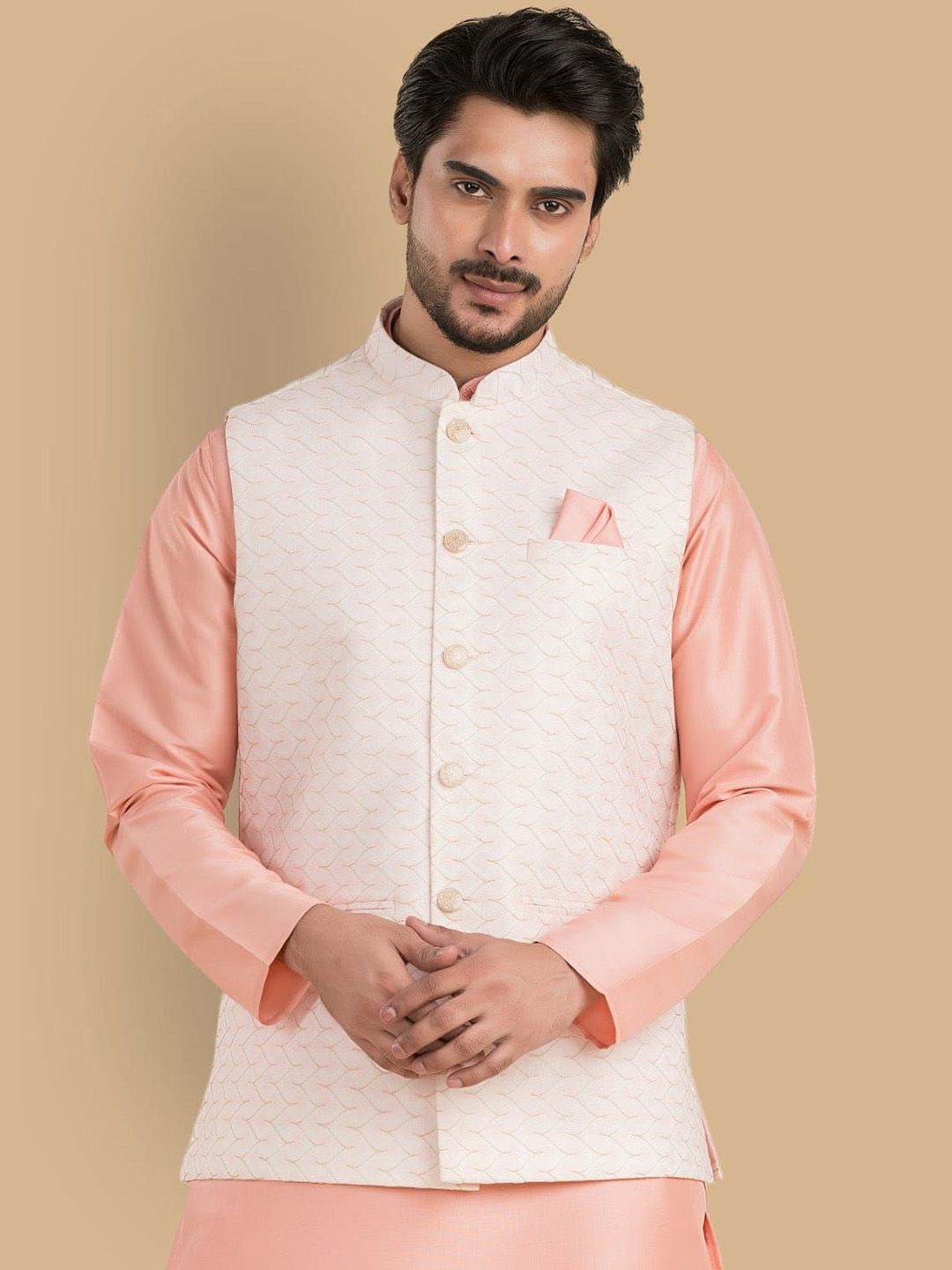 TRENDS OF ETHNIC TRENDS OF ETHNIC Embroidered Mandarin Collar Nehru Jacket