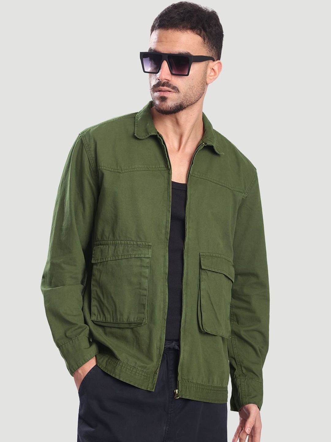 Bene Kleed Men Relaxed Fit Spread Collar Long Sleeves Cotton Bomber Jacket