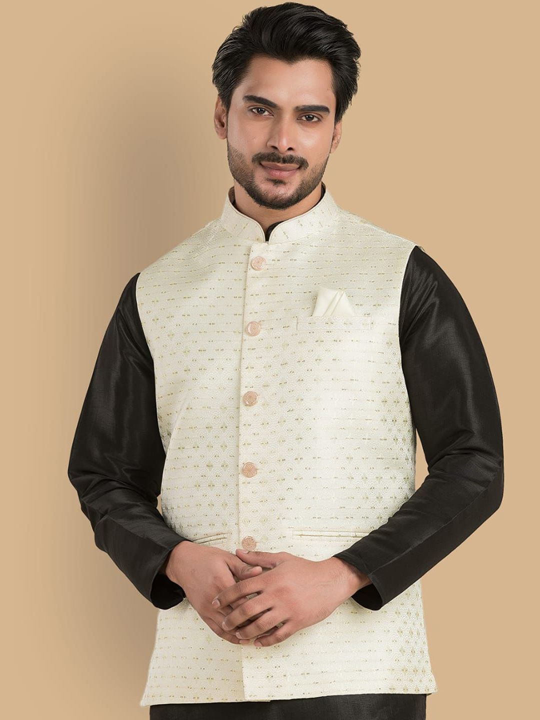 TRENDS OF ETHNIC Men Self Design Mandarin-Neck Nehru Jacket