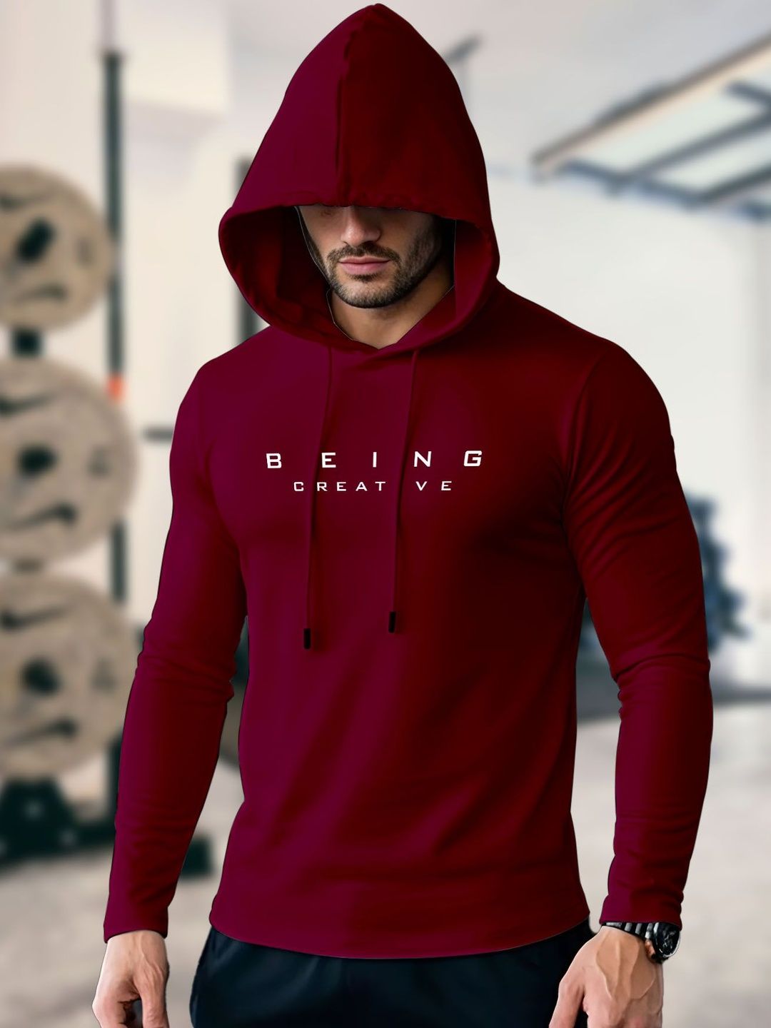 AUSK Men Typography Printed Hooded T-shirt