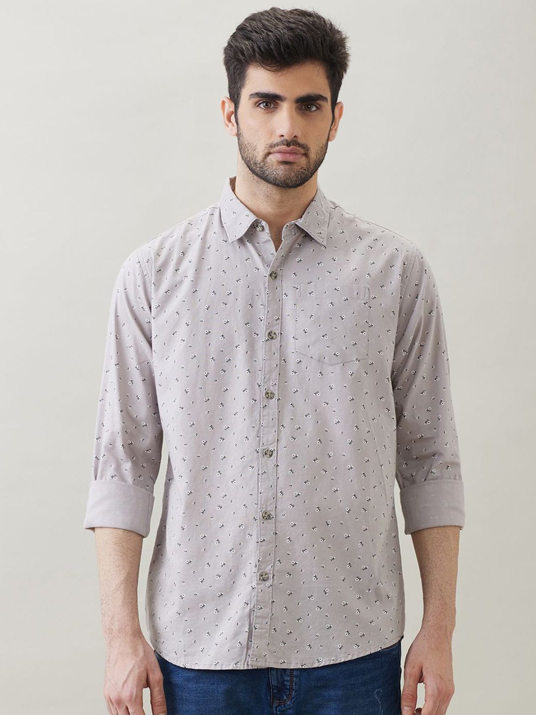 SNX Men Conversational Printed Spread Collar Pure Cotton Casual Shirt