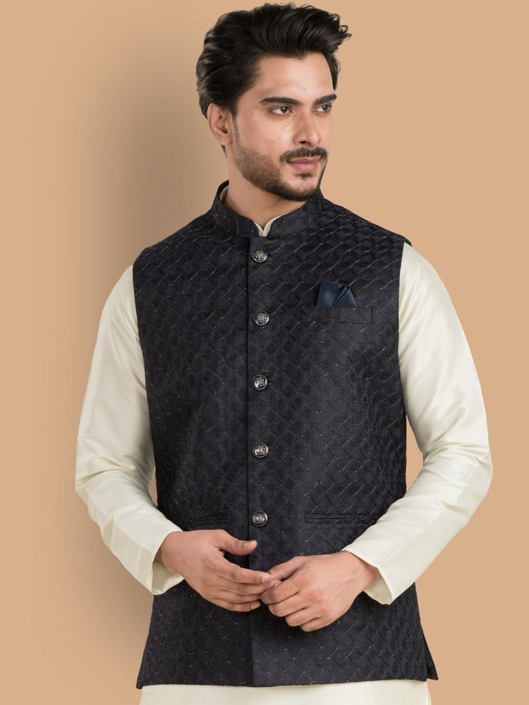 TRENDS OF ETHNIC Embroidered Mandarin Collar Nehru Jacket