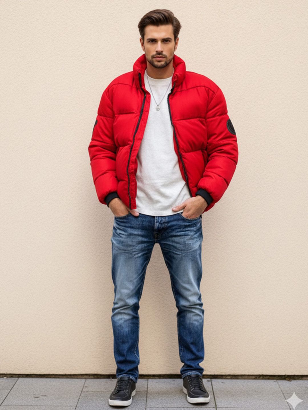 HERE&NOW Men Red Polyester Long Sleeves Puffer Jacket