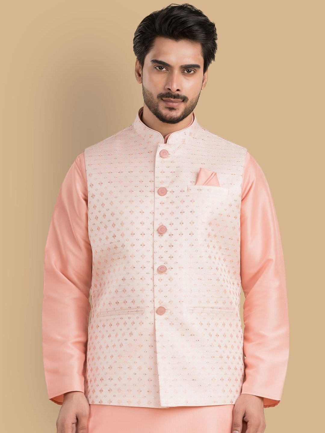 TRENDS OF ETHNIC Men Woven Design Mandarin-Neck Nehru Jacket