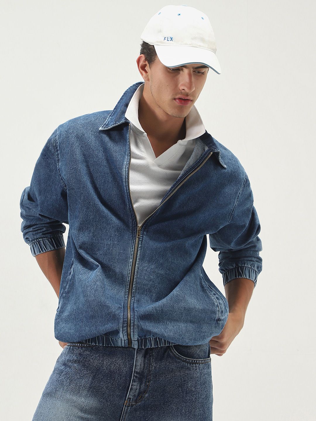 Urbano Fashion Urbano Fashion Men Spread Collar Washed Solid Denim Jacket