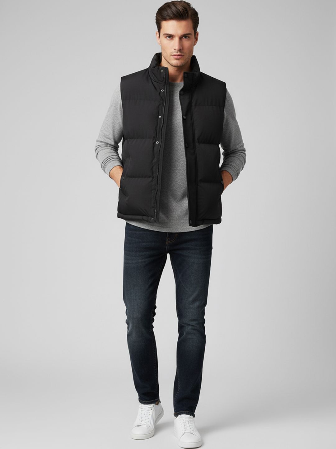 Mast & Harbour Men Mock Collar Solid Padded Jacket