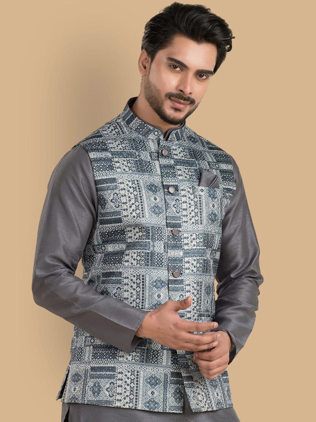TRENDS OF ETHNIC Men Printed Mandarin-Neck Nehru Jacket