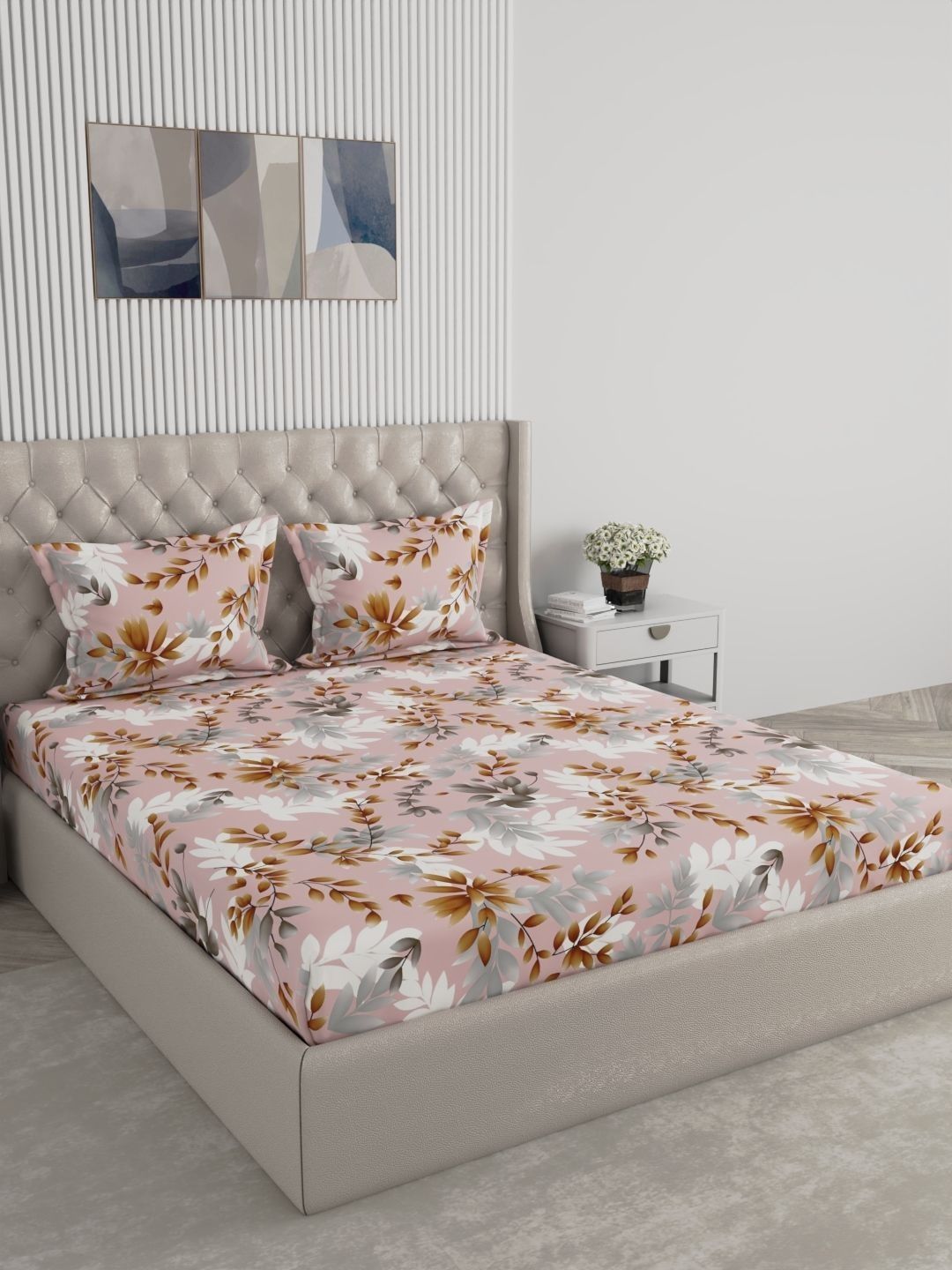 Raymond Home Raymond Home Pink 120 TC Queen Bedsheet with 2 Pillow Covers