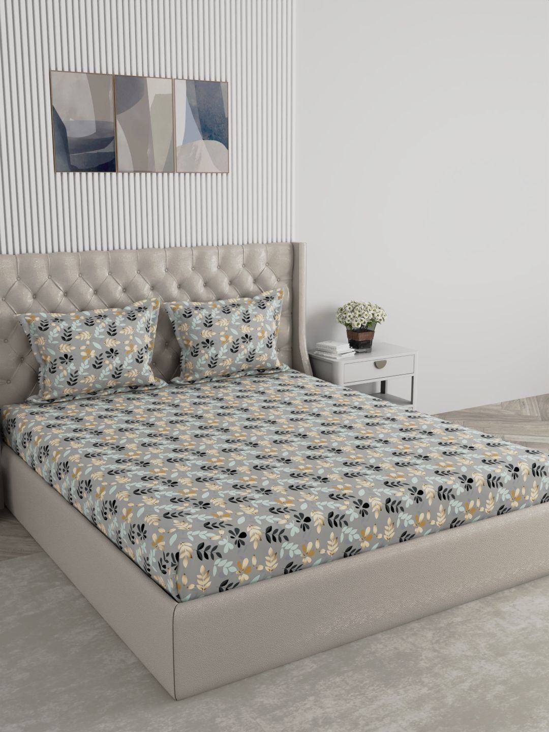Raymond Home Raymond Home Grey 120 TC King Bedsheet with 2 Pillow Covers
