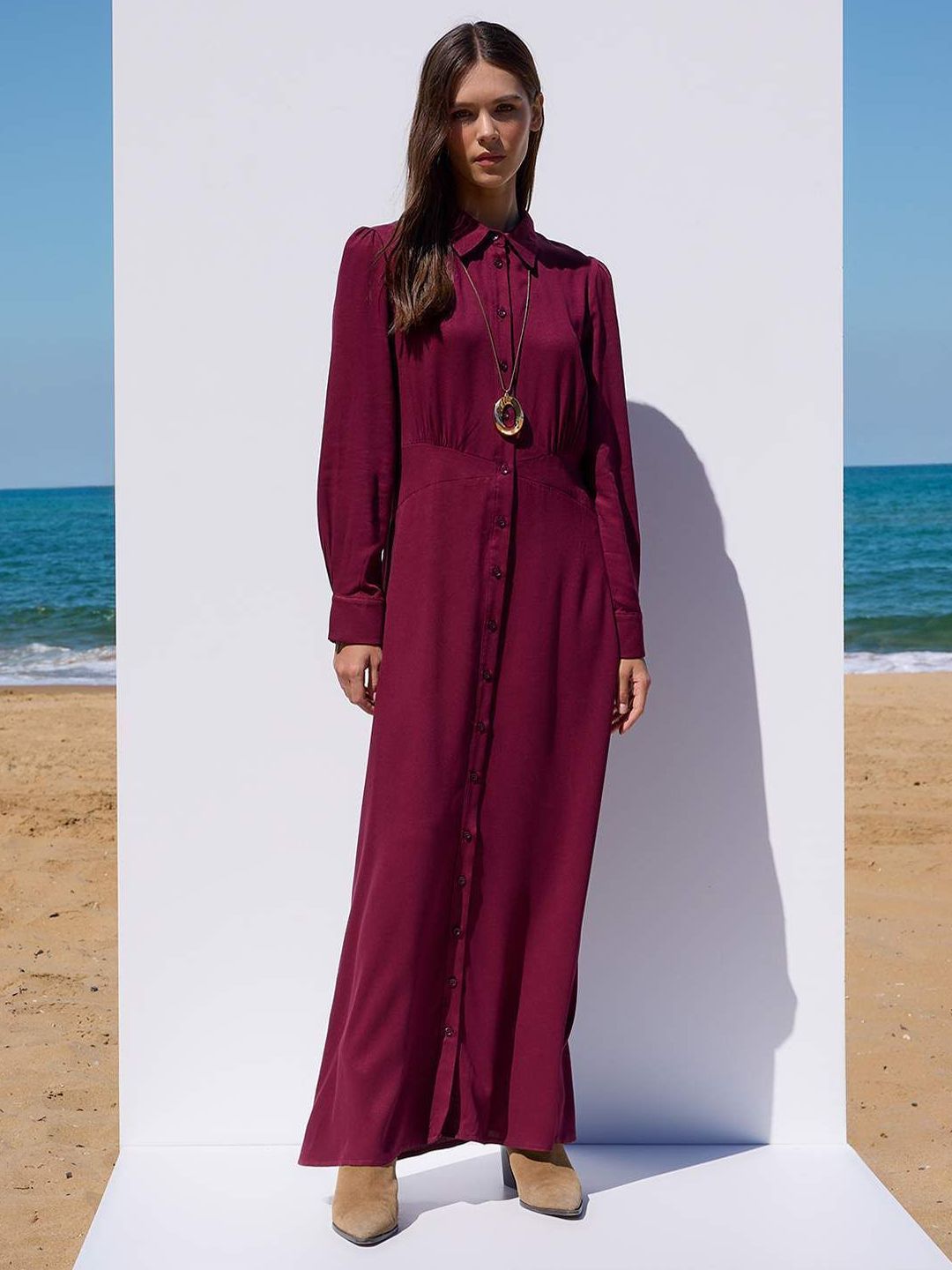 Trendyol Mrdm Women Cuffed Sleeves Shirt Maxi Dress