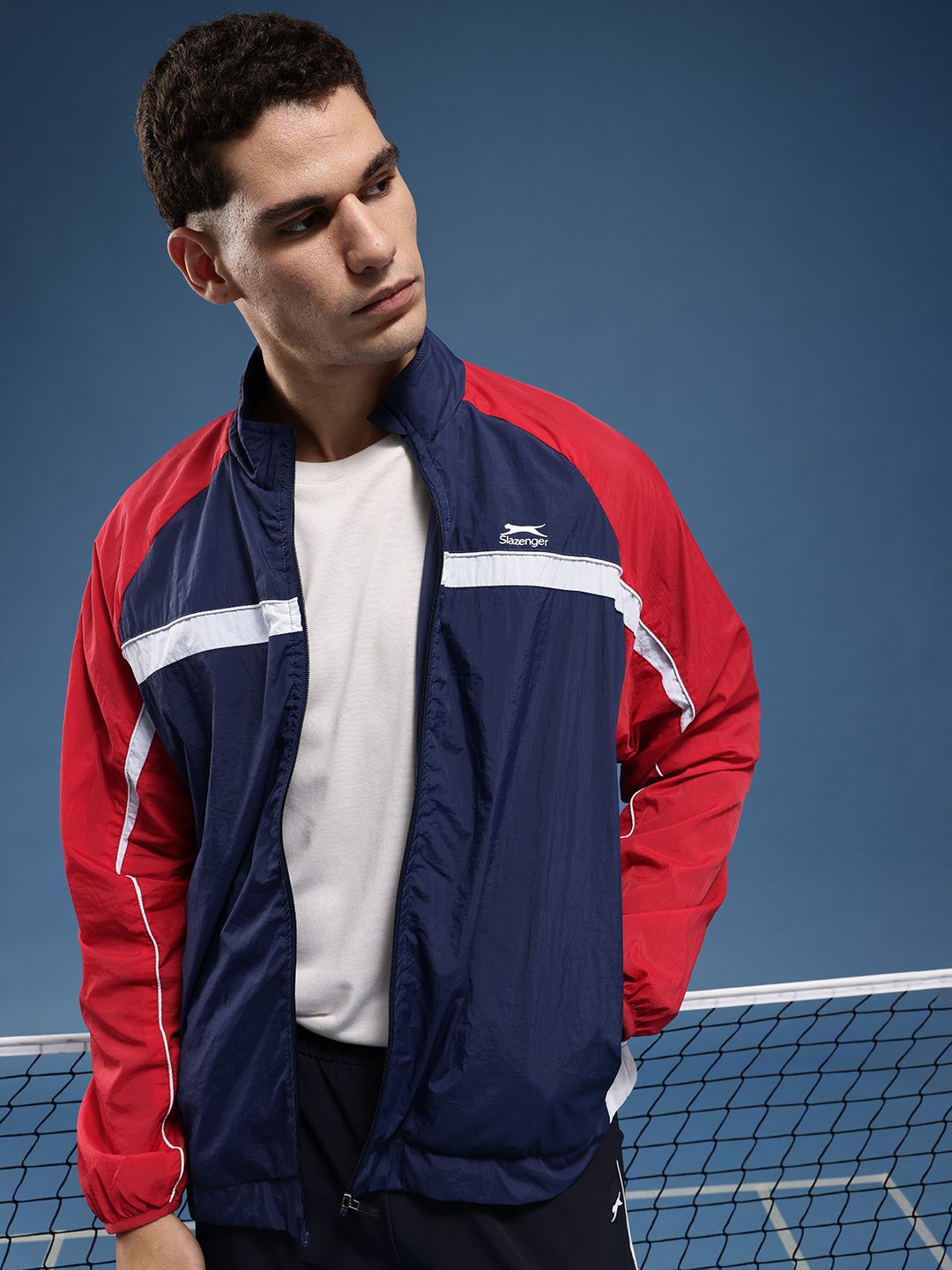 Slazenger Mock Collar Colourblocked Sporty Oversized Jacket