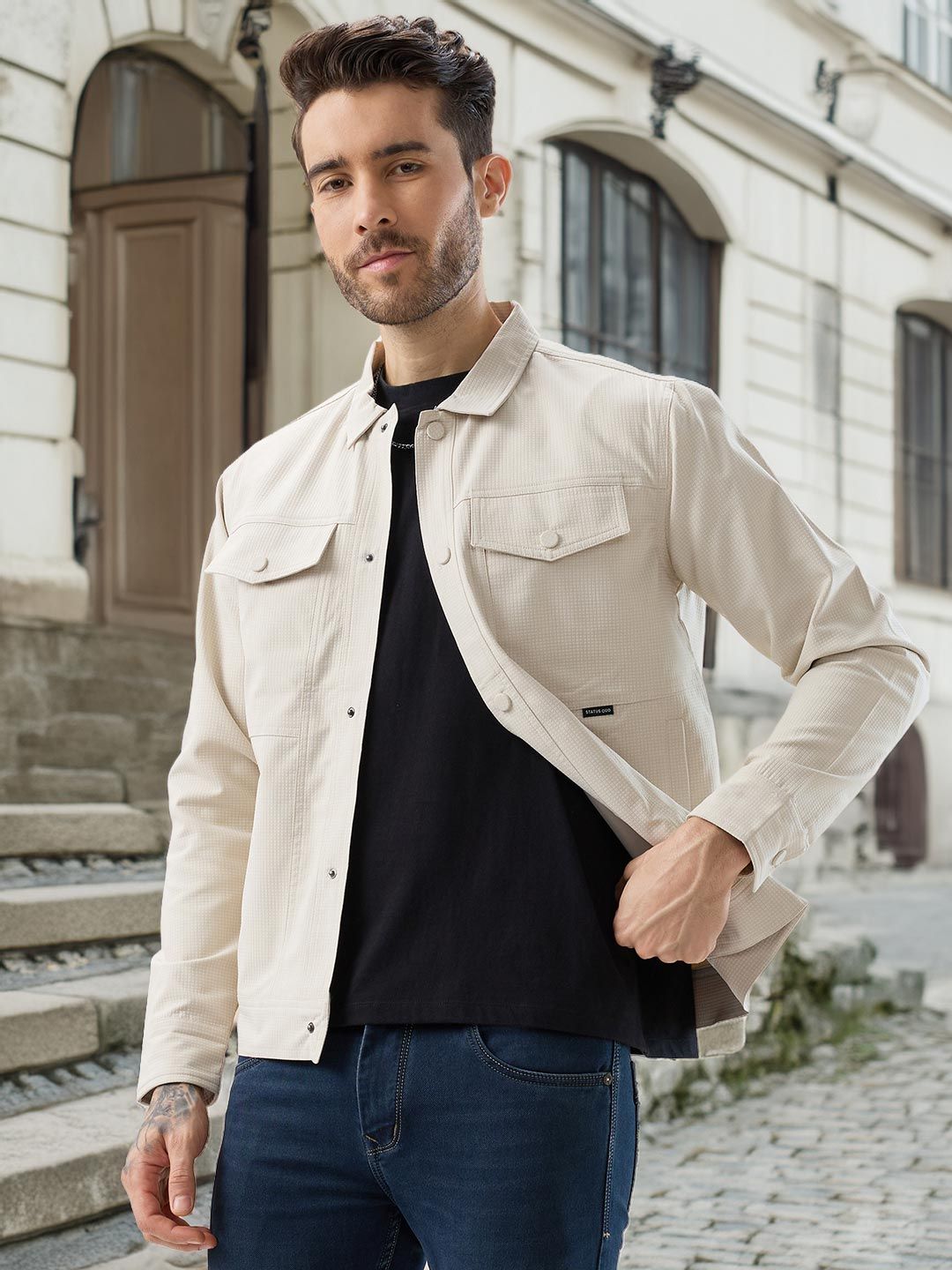 Status Quo Textured Lightweight Spread Collar Tailored Jacket