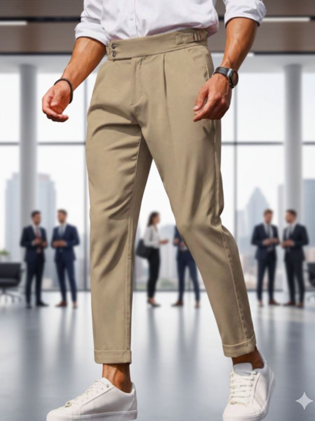 COVZ Men Tailored Easy Wash Pleated Gurkha Trousers