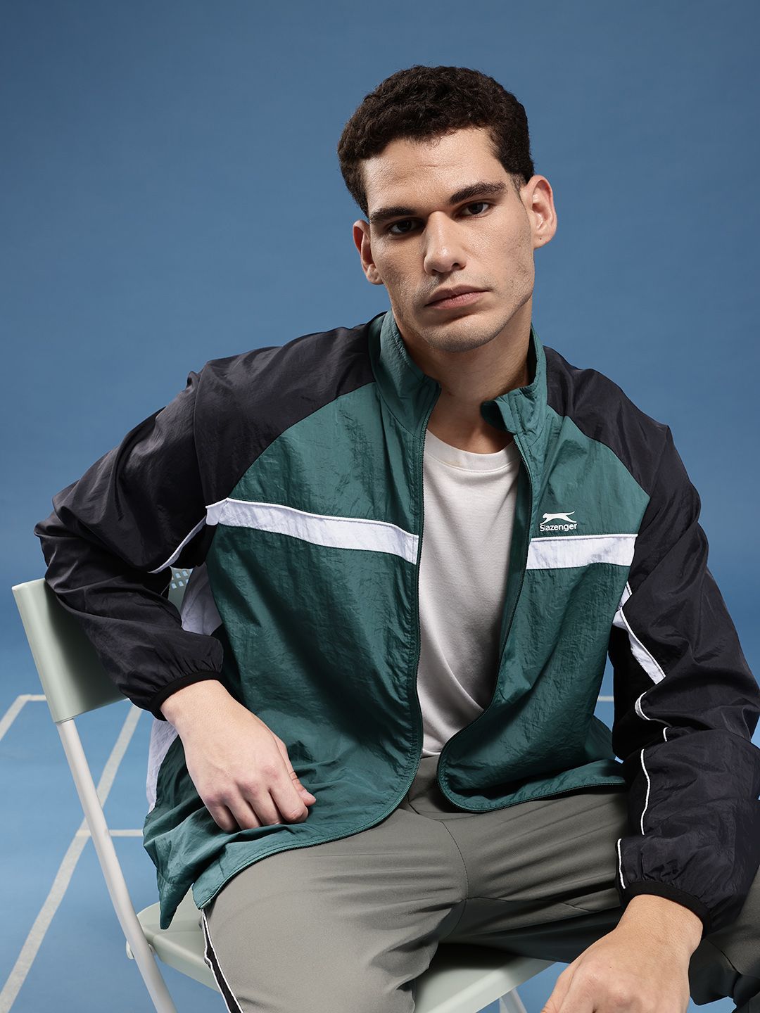 Slazenger Mock Collar Colourblocked Sporty Oversized Jacket