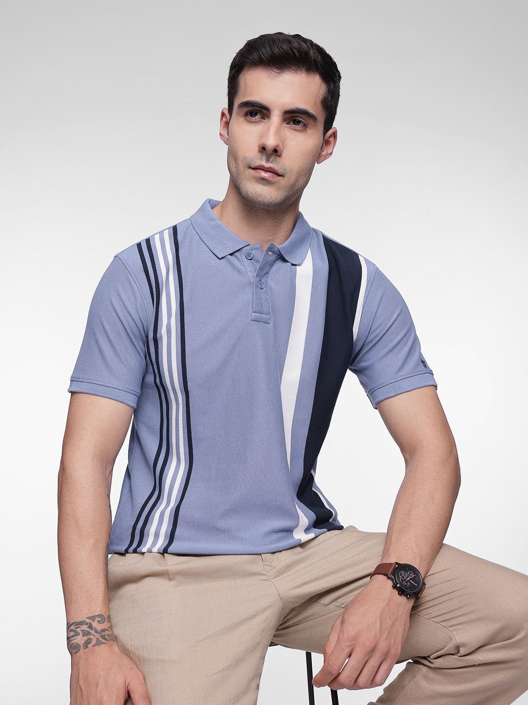 French Connection Striped Polo Collar T-shirt