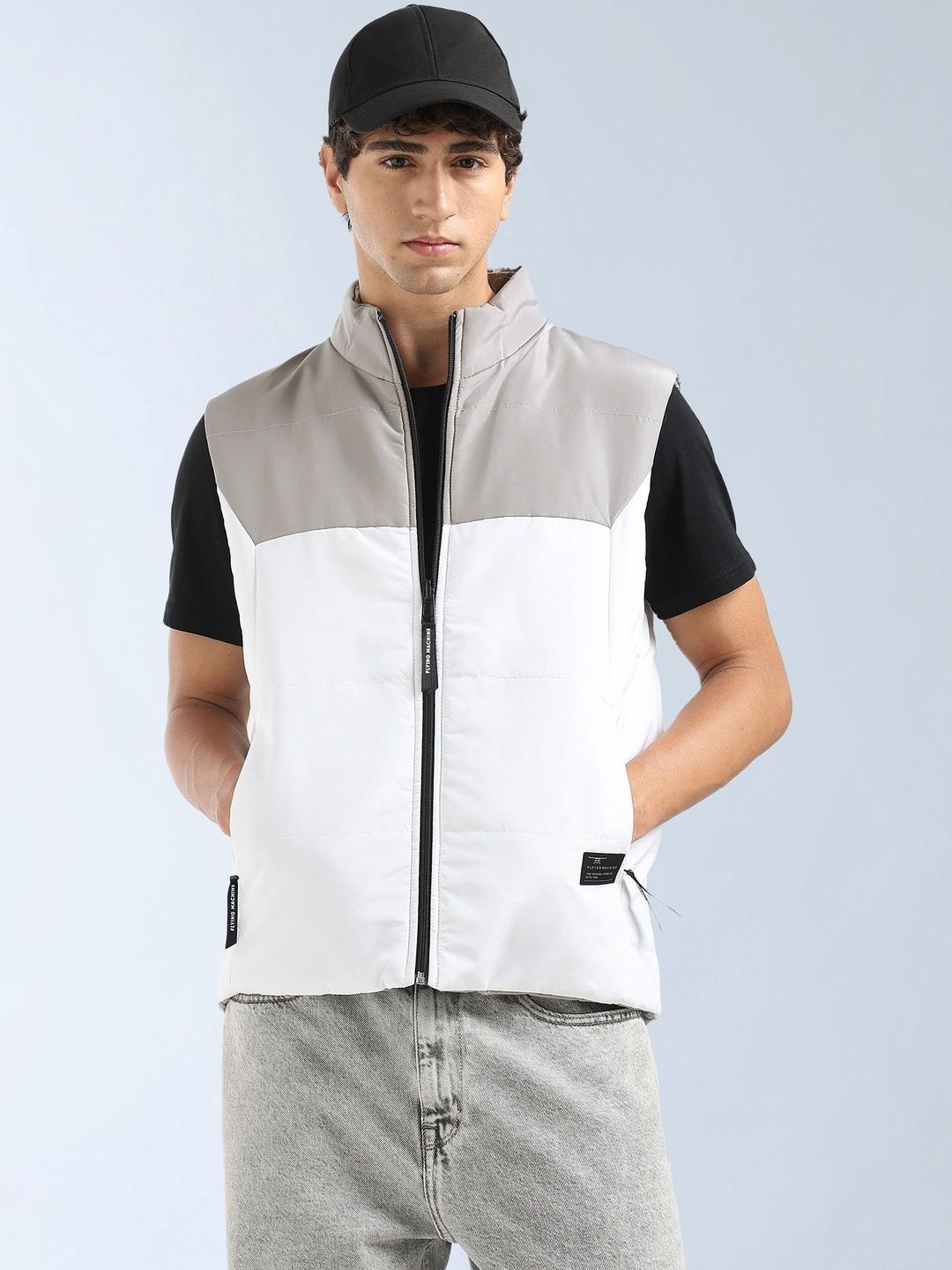Flying Machine Men Mock Collar Colourblocked Reversible Gilet Jacket