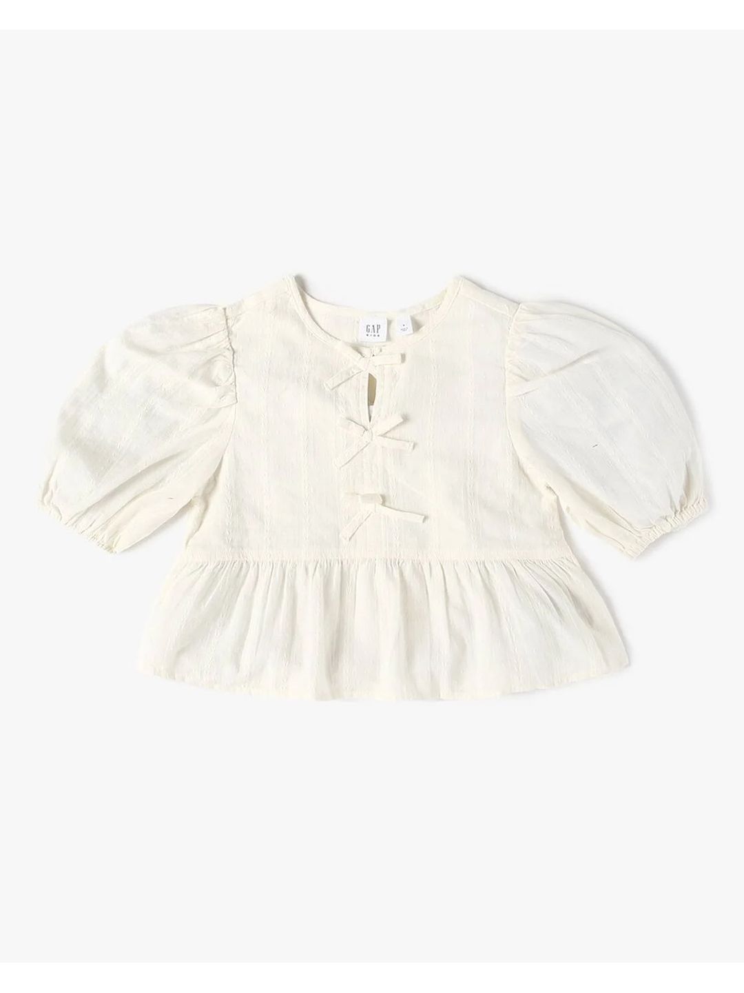 GAP Girls Textured Keyhole Neck Puff Sleeve Cotton Peplum Top