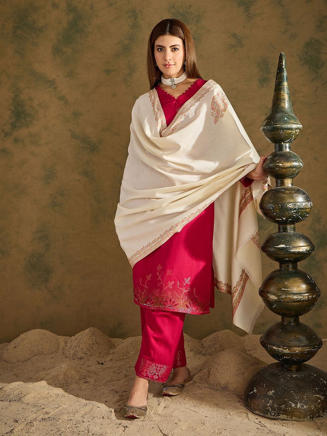 SAHASIKA  Ethnic Motifs Woven Design Pashmina Woolen Shawl