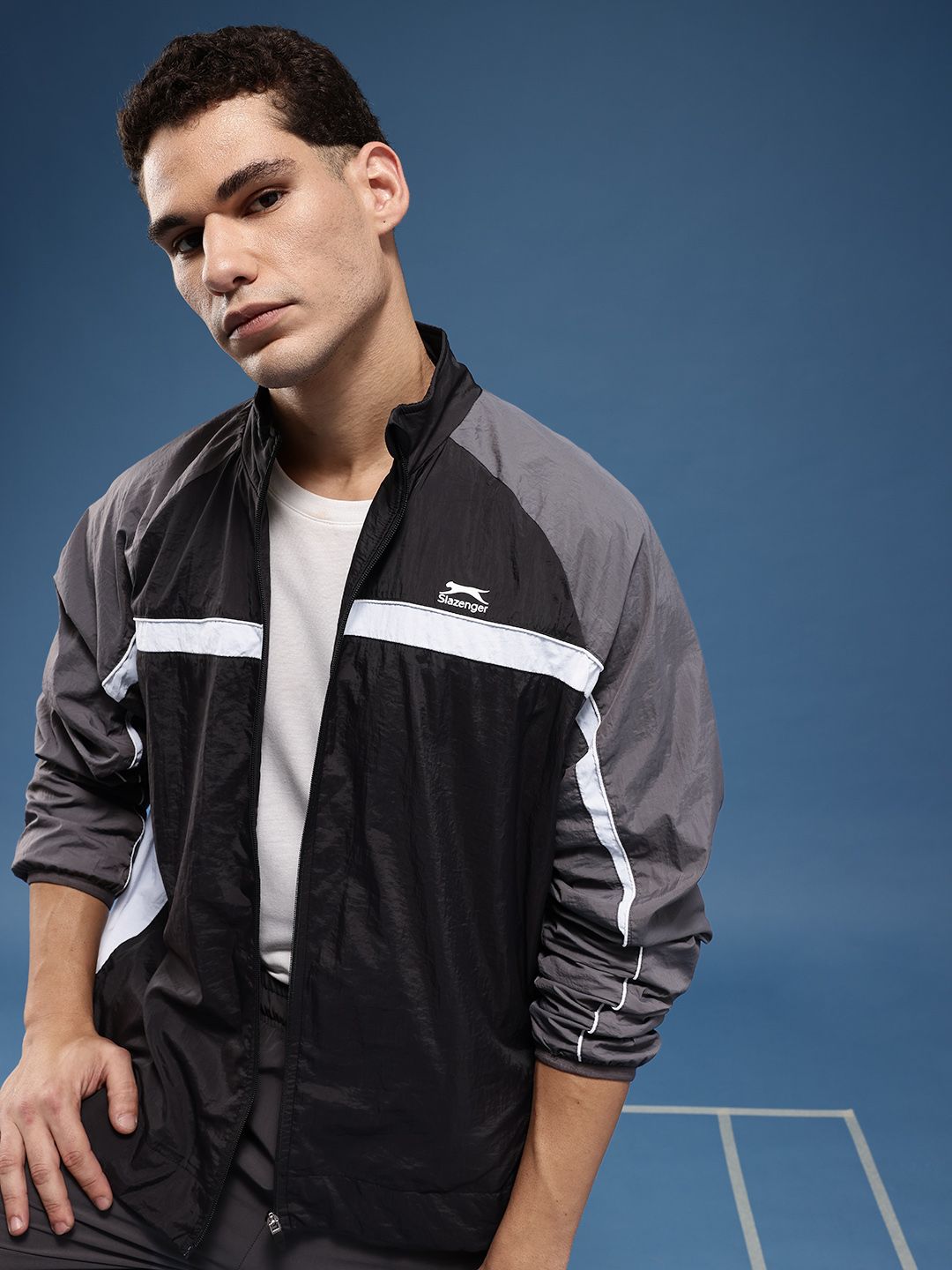 Slazenger Mock Collar Colourblocked Sporty Oversized Jacket