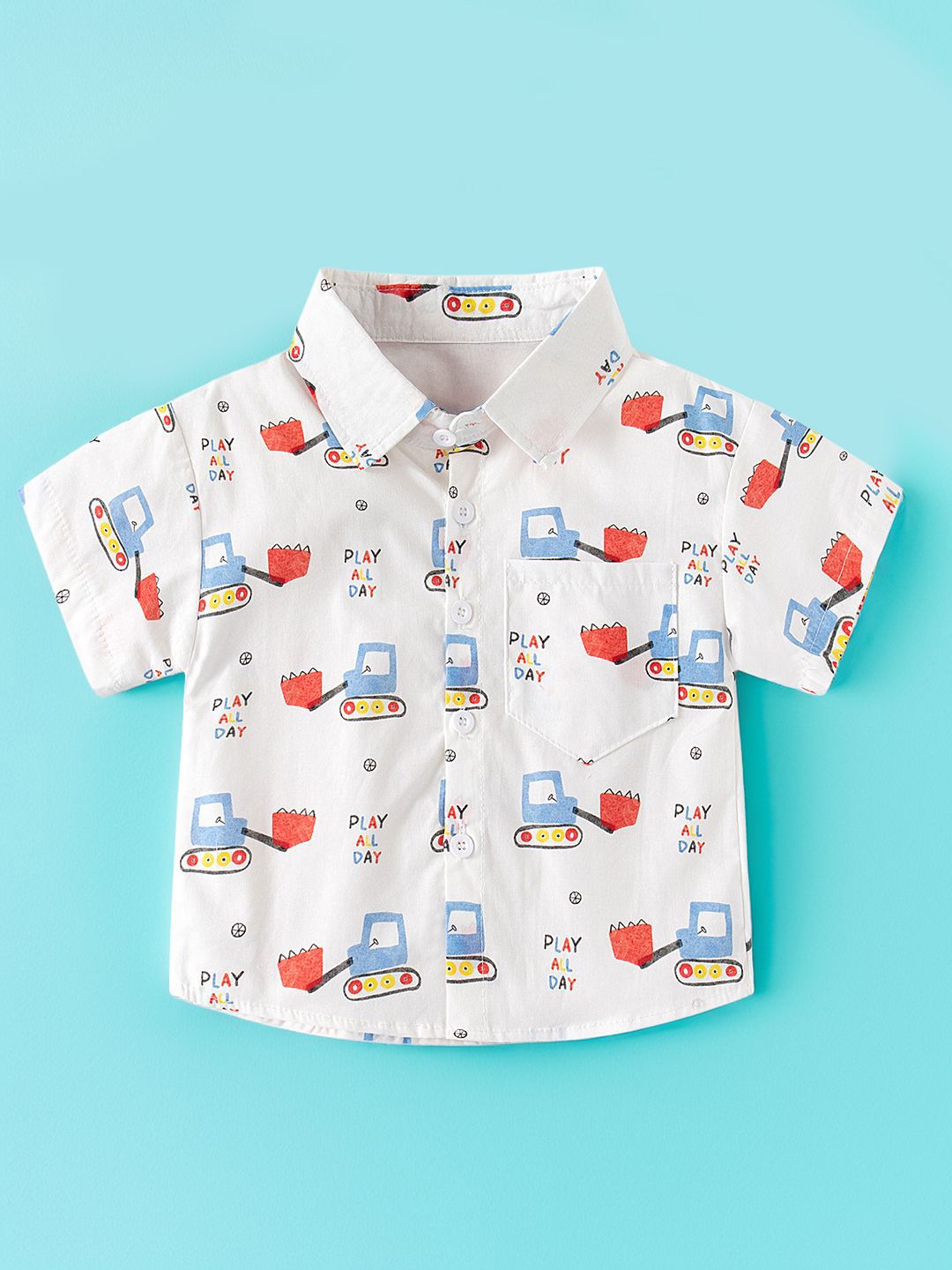 Xsole Boys Conversational Printed Spread Collar Cotton Shirt