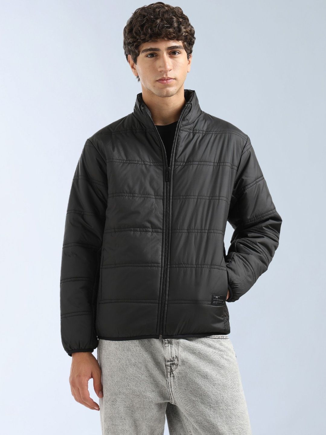 Flying Machine Men Mock Collar Solid Padded Jacket