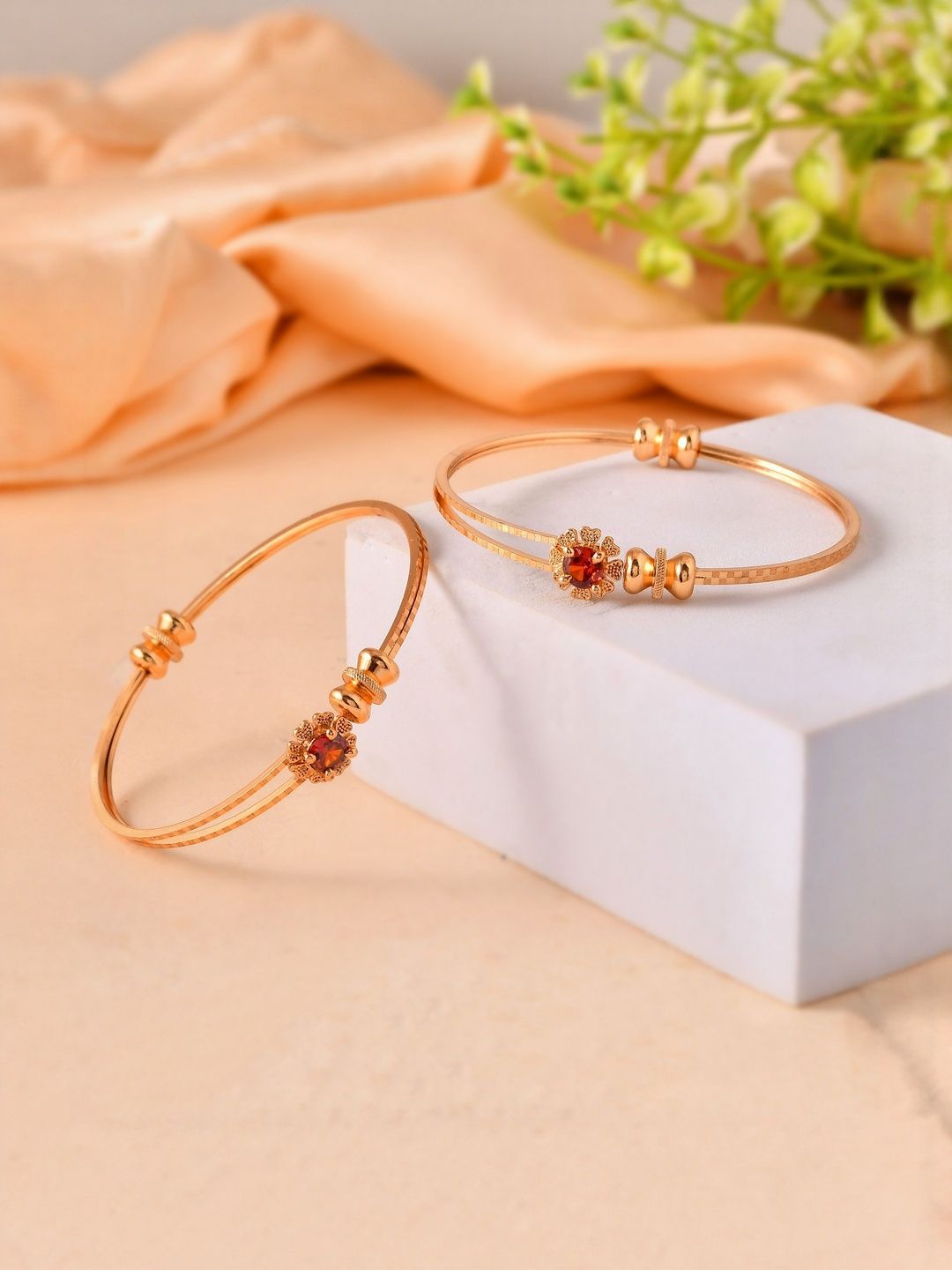 Buy VOJ Set Of 2 Gold-Plated Stones-Studded Bangles - Bangle for