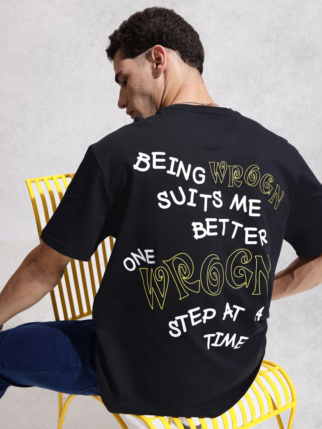 WROGN Typography Printed Drop-Shoulder Sleeves Pure Cotton Oversized T-shirt