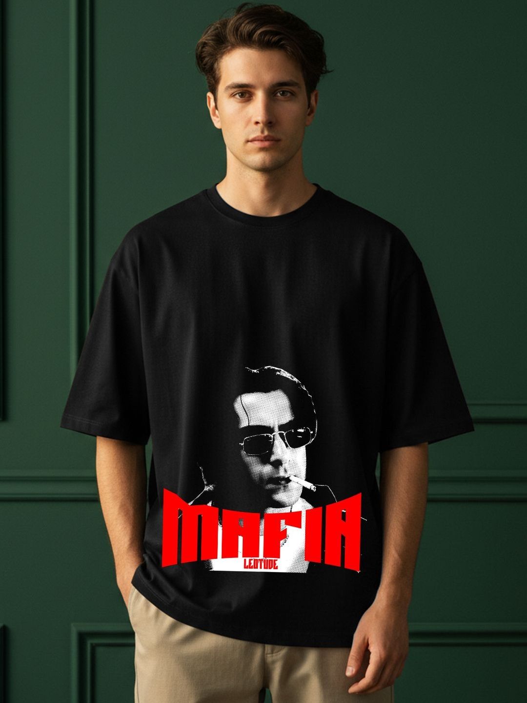 Leotude Men Printed Drop-Shoulder Sleeves T-shirt