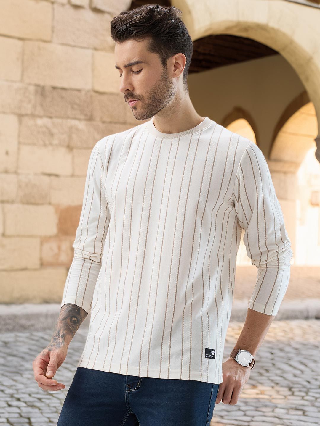 Status Quo Men Striped T-shirt