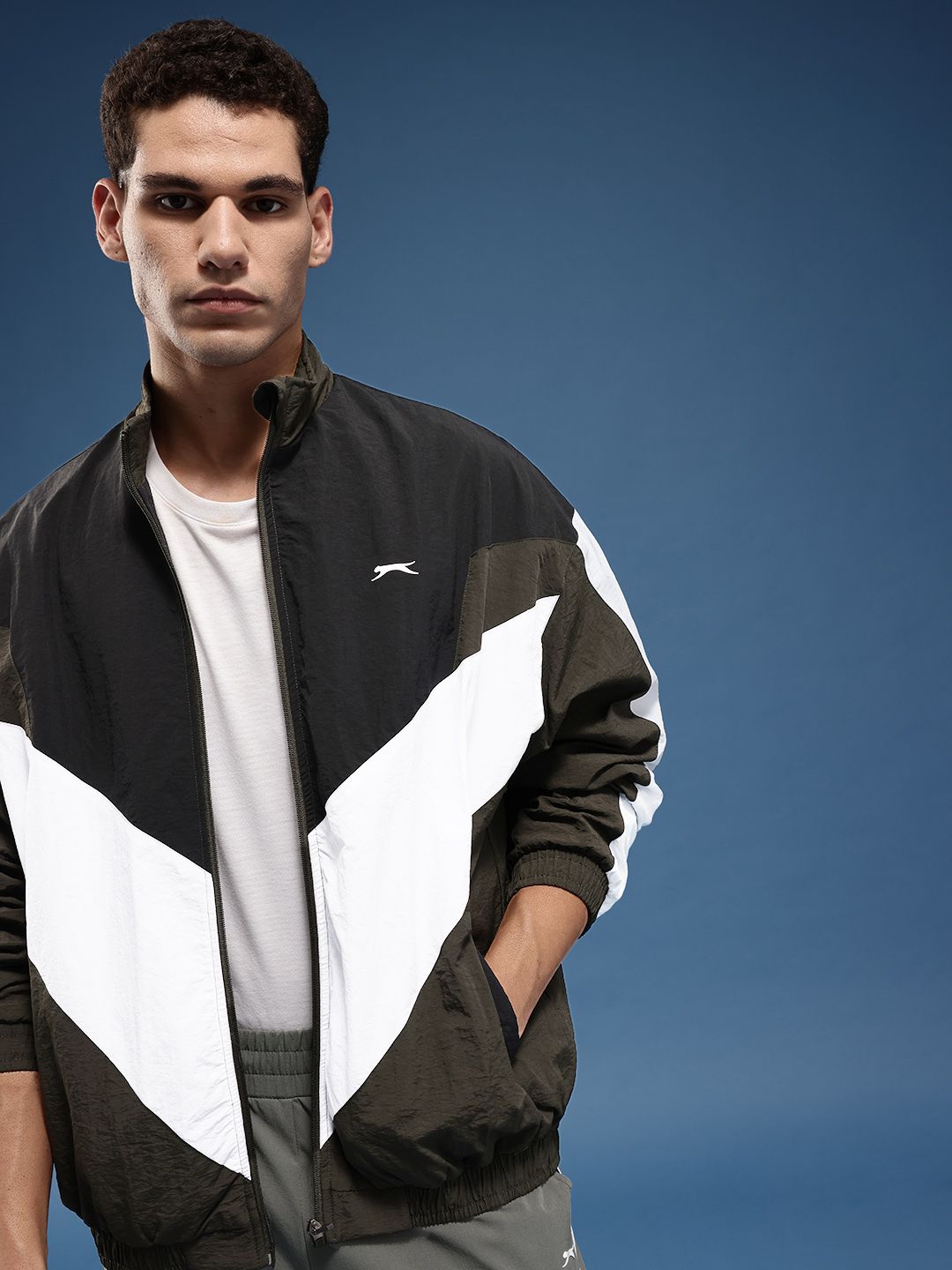 Slazenger Mock Collar Colourblocked Sporty Oversized Jacket