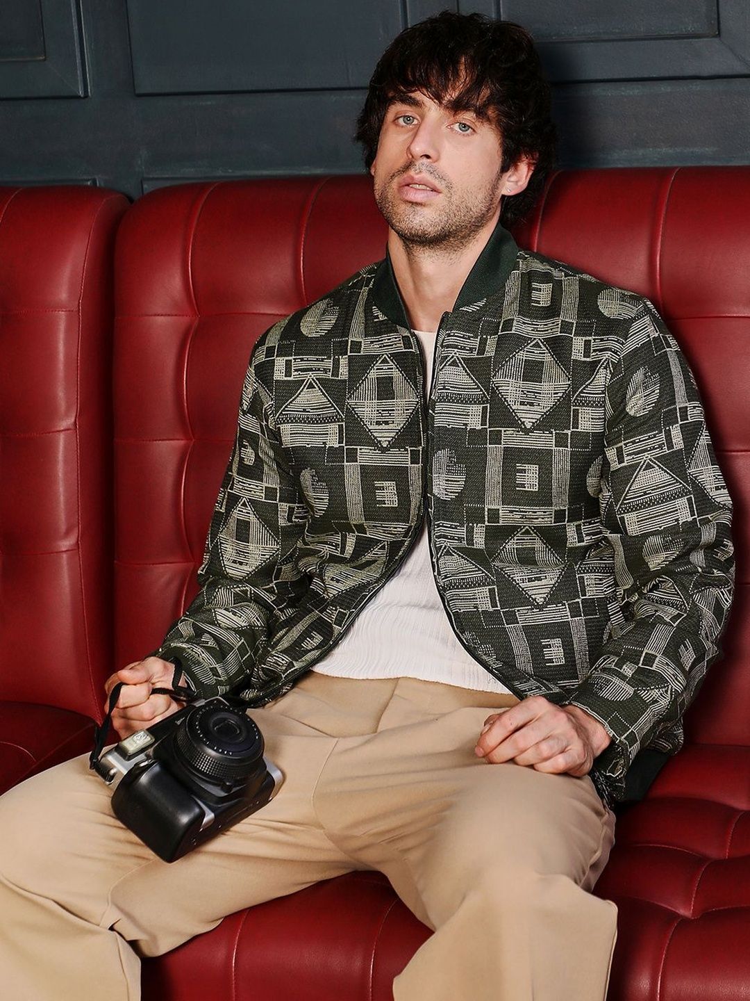 CAHOOT GeometricJacquard Light Bomber Jacket