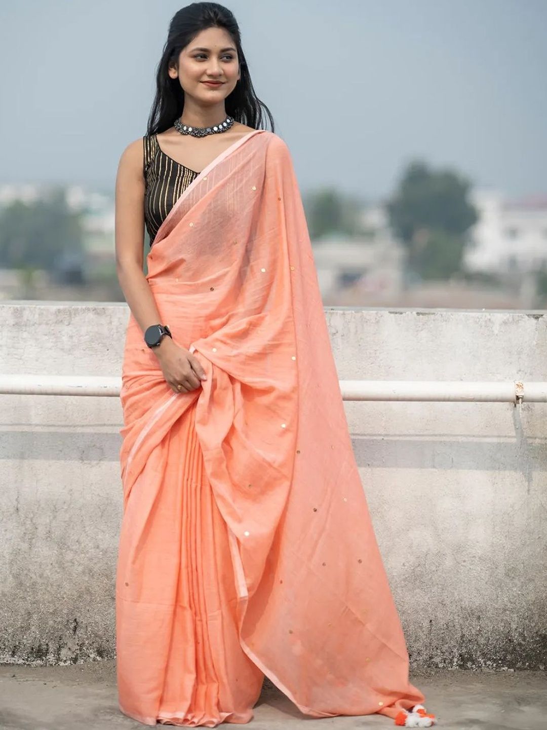 Aparna Women Pure Cotton Embellished Sequinned Saree