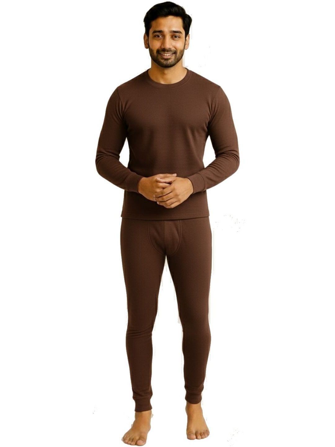 HAUNKY Men Round Neck Striped Round Neck Long Sleeves Thermal Set