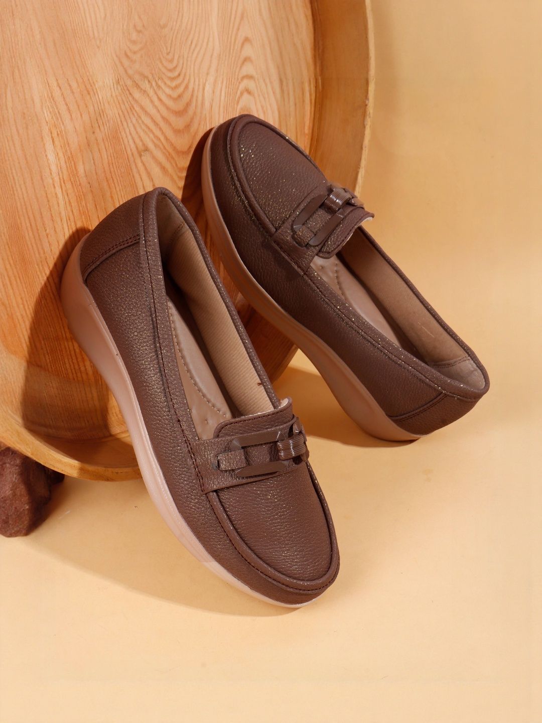 Mast & Harbour Mast & Harbour Women Textured Comfort Loafers with Soft Sole and Metal Buckle