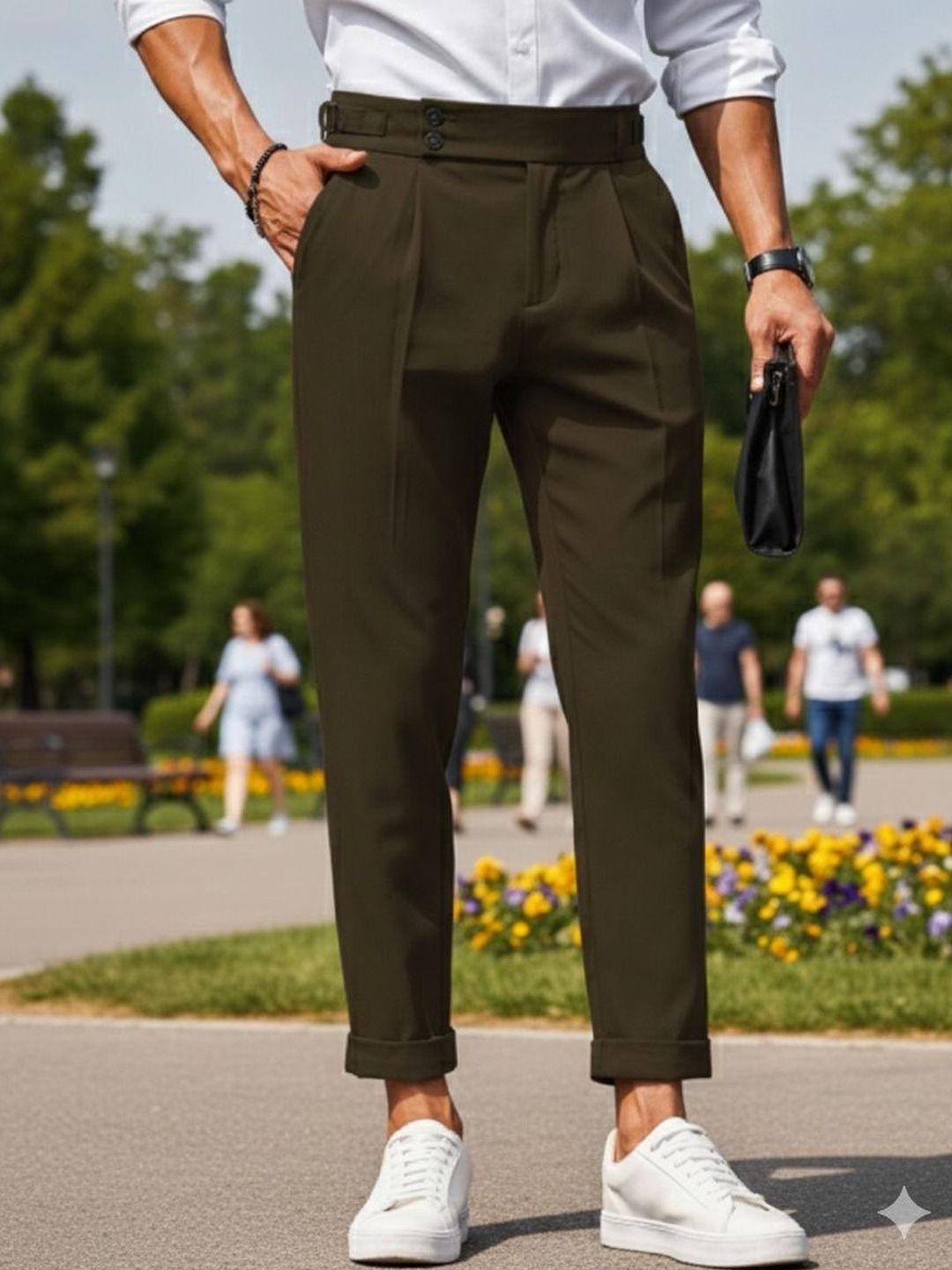 Buy COVZ Men Stylish Easy Wash Pleated Gurkha Trousers - Trousers