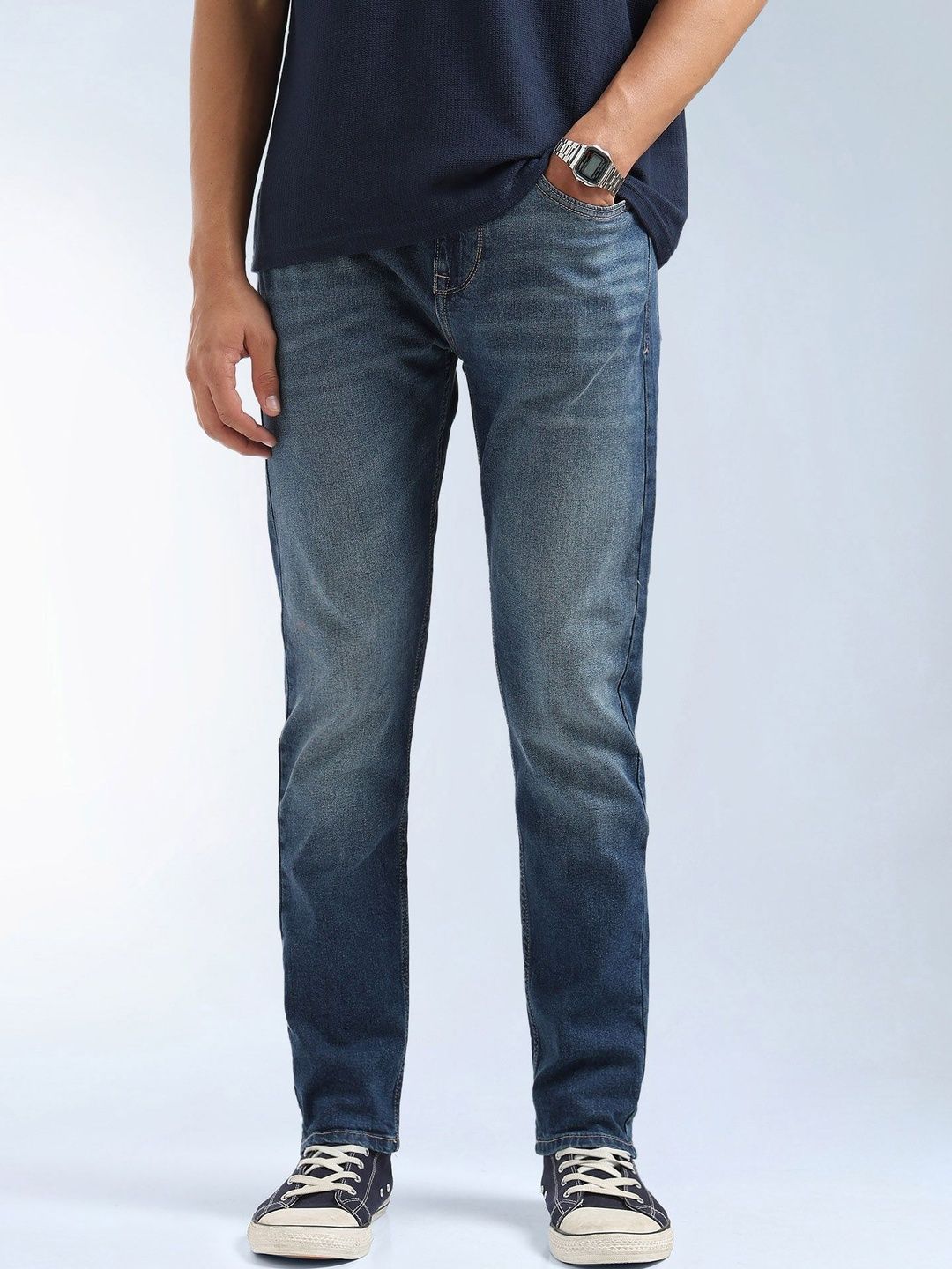 Flying Machine Men Tapered Fit Mid-Rise Light Fade Stretchable Jeans