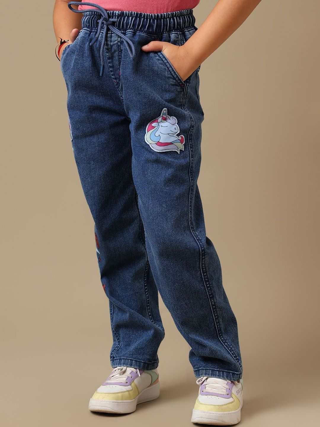 Buy Kids Ville Girls Graphic Printed Regular Fit Denim Track Pants
