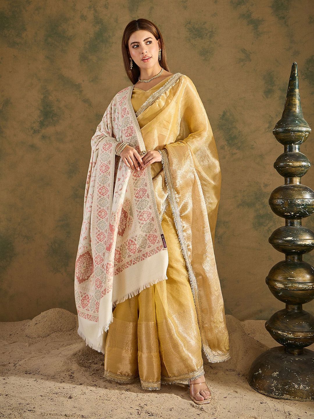 SAHASIKA Ethnic Motifs Woven Design Pashmina Woolen Shawl