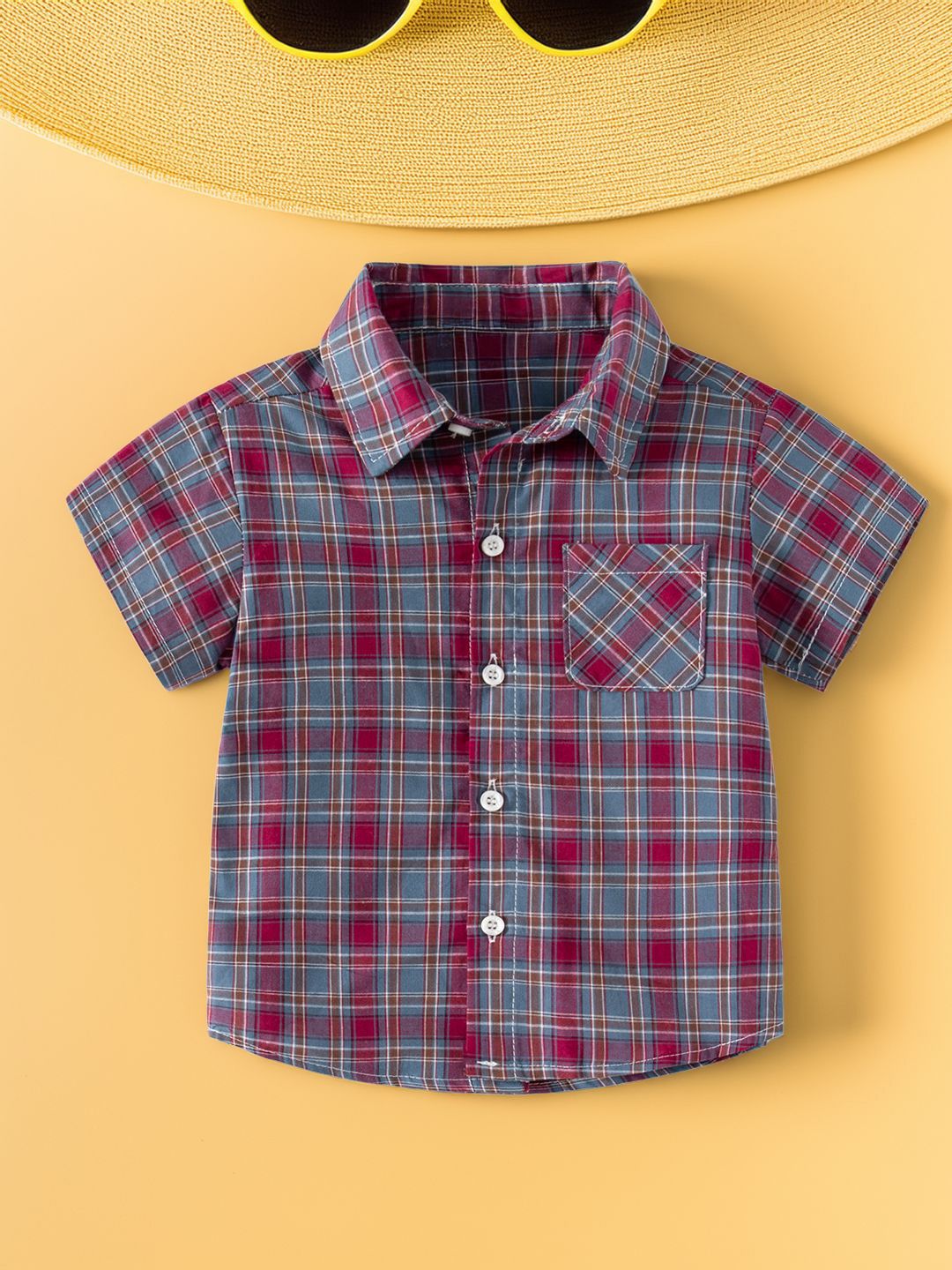 Xsole Boys Tartan Checked Spread Collar Cotton Casual Shirt