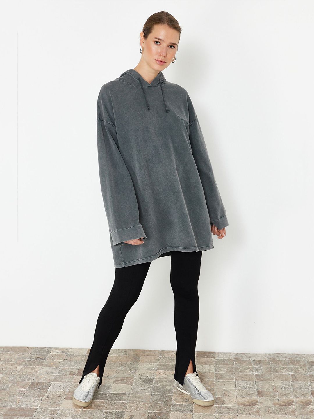 Trendyol Women Hooded Oversized Longline Sweatshirt