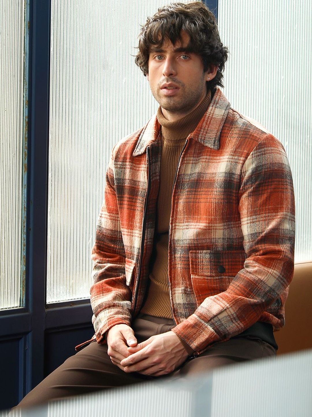 CAHOOT Checked Spread Collar Cotton Lightweight Bomber Jacket