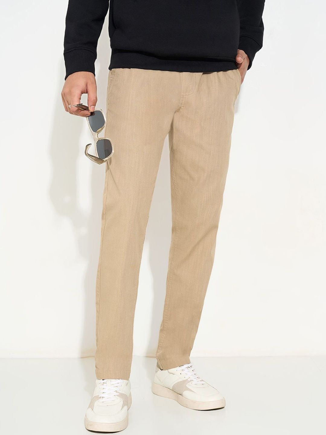 7 Alt by Pantaloons Men Solid Slim Fit Mid Rise Trousers