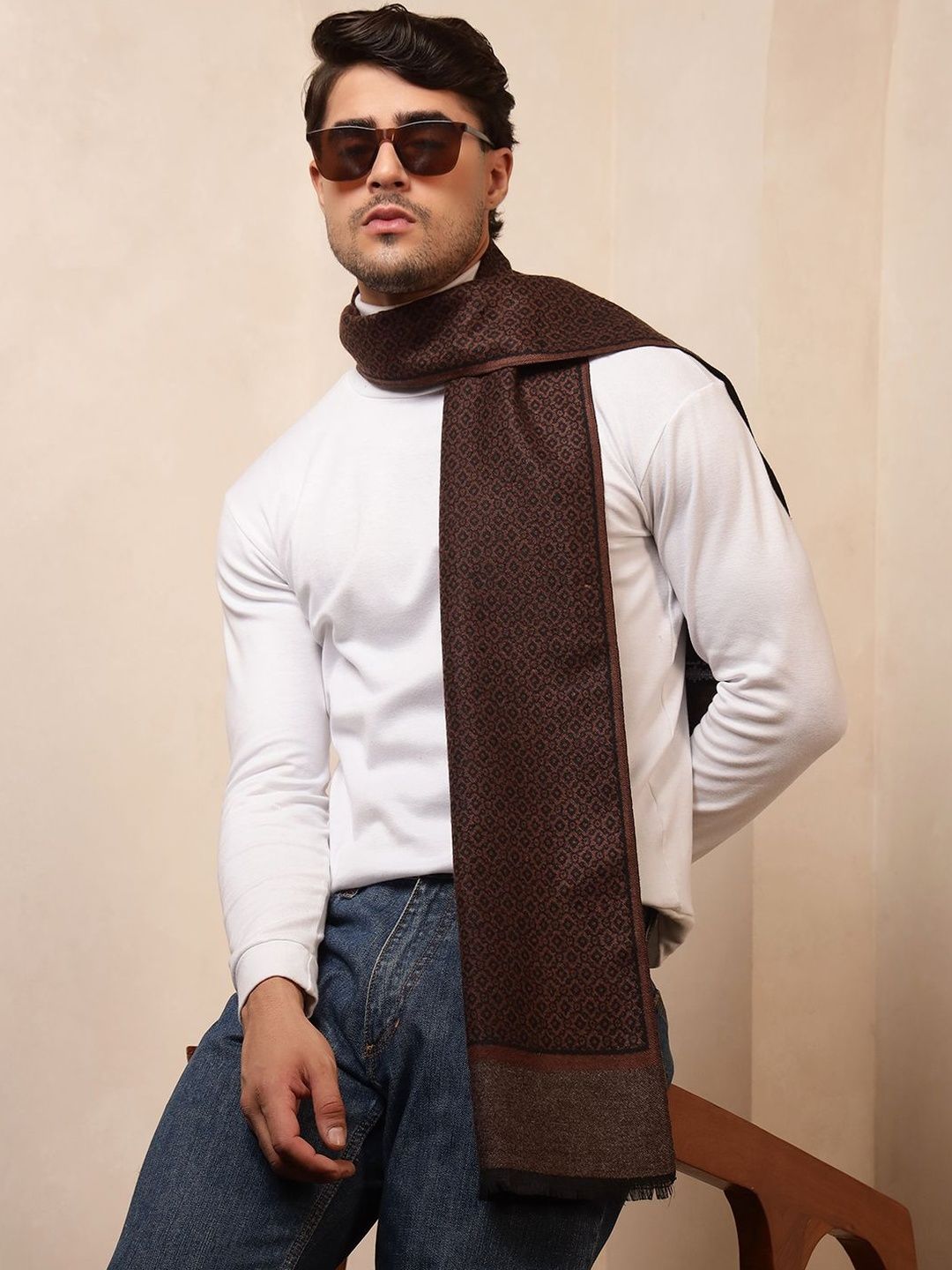 HANDICRAFT PALACE Men Patterned Merino Wool Mufflers