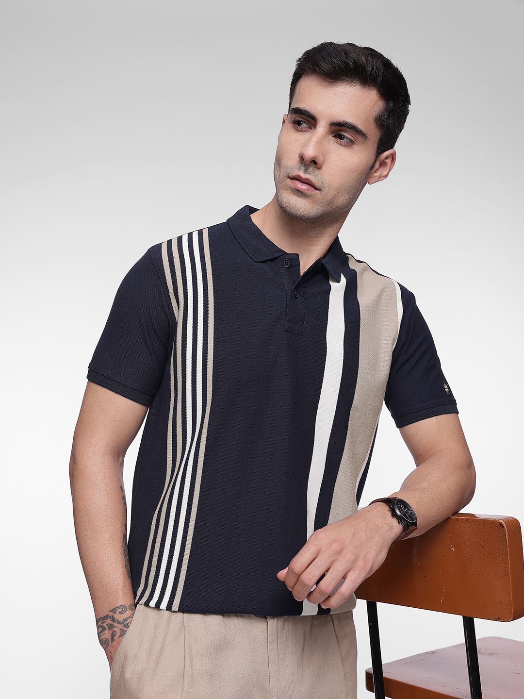 French Connection Striped Polo Collar T-shirt