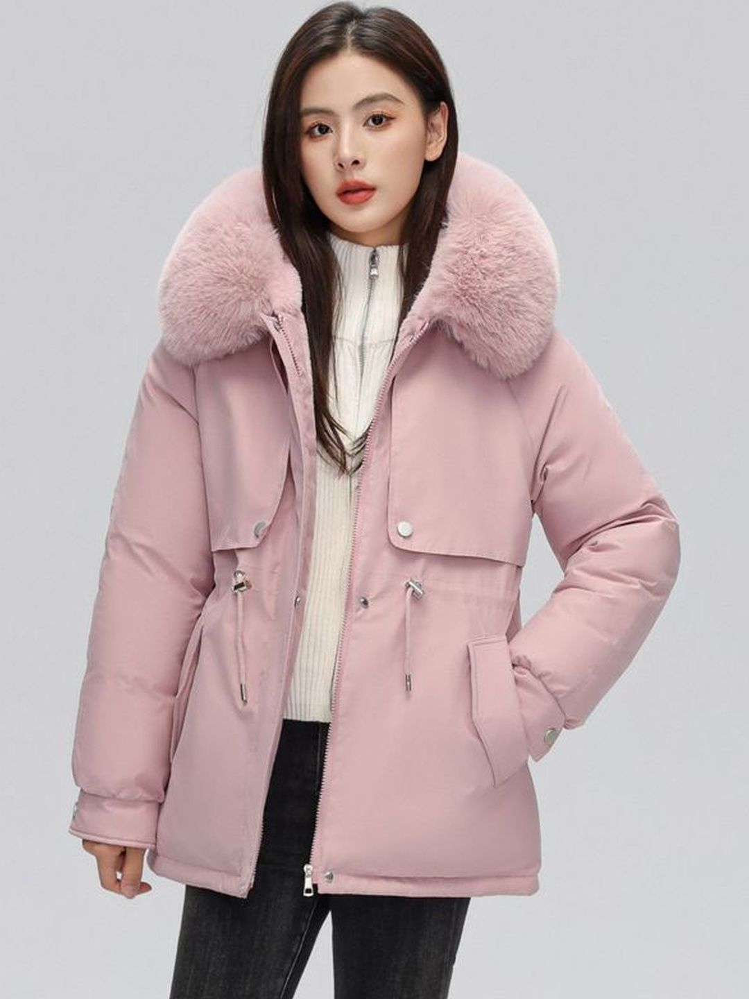 alfalahuniversity edu womens shiny puffer jacket with fur hood bebe Hooded Long Sleeves Lightweight Puffer Jacket