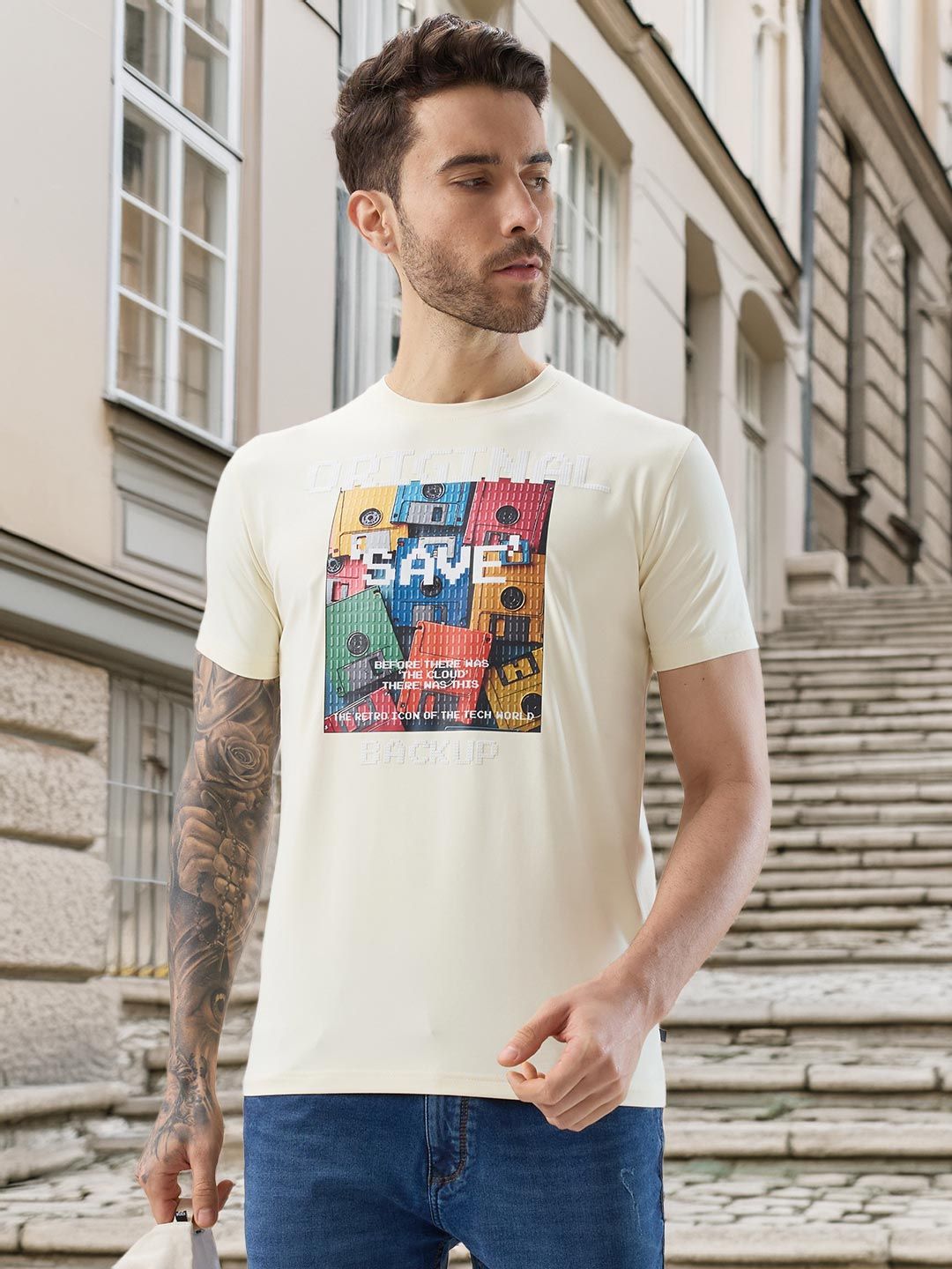 Status Quo Men Printed Applique T-shirt