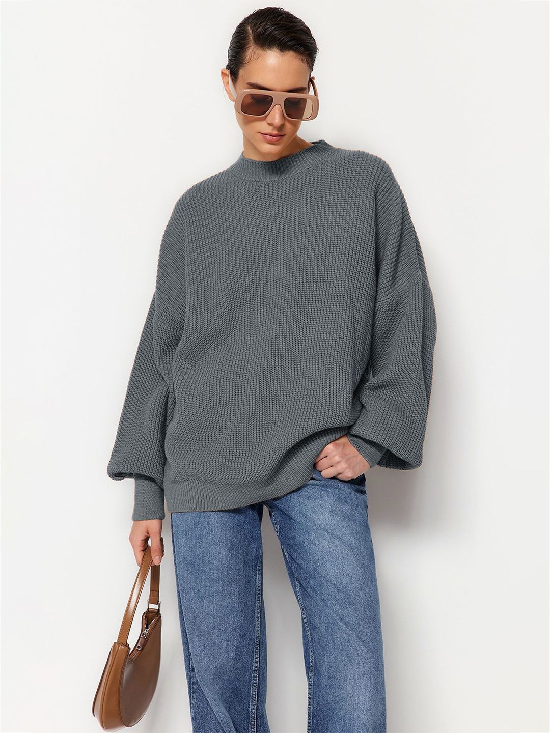 Trendyol Women Ribbed Mock Collar Long Sleeves Pullover