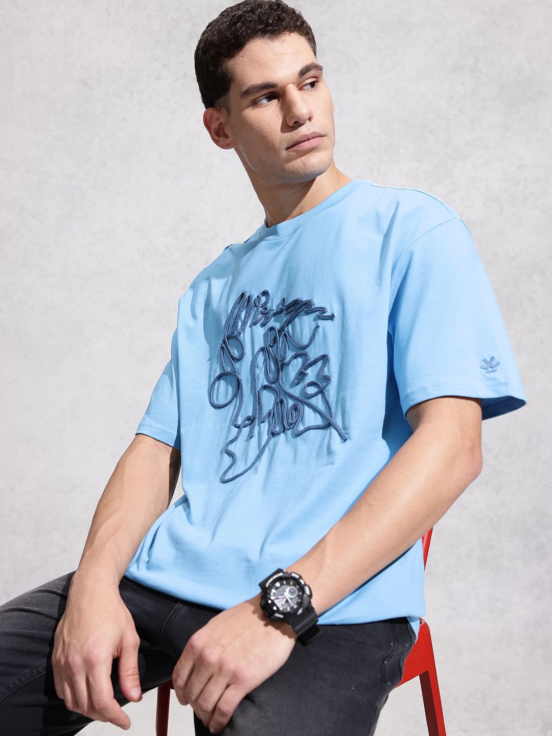WROGN WROGN Embossed Abstract Pure Cotton T-shirt