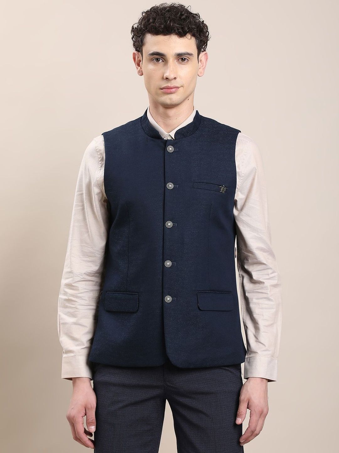 Turtle Men Mandarin Collar Sleeveless Nehru Jacket