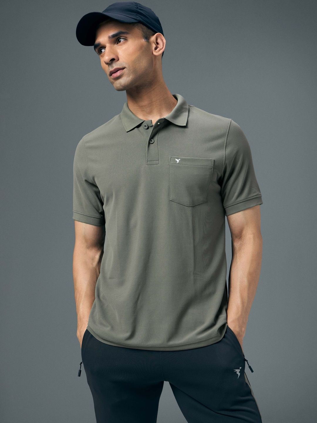 Technosport Men Brand Logo Polo Collar Anti Static Pockets Slim Fit T-shirt